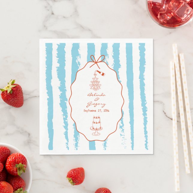 Whimsical Stripes Handwritten Painted Wedding  Serviette (Beispiel)