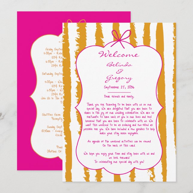 Whimsical Stripes Handwritten Wedding Itinerary  Programm (Vorne/Hinten)