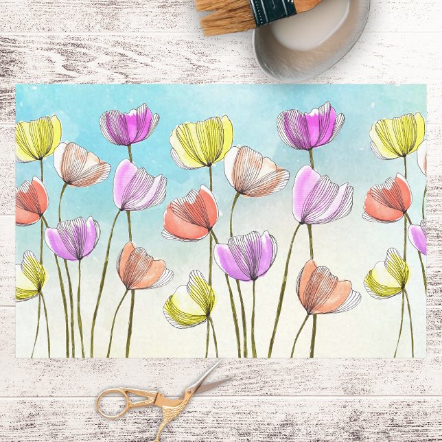 Whimsical Stylical Watercolor und Tinte Blume Seidenpapier (Von Creator hochgeladen)