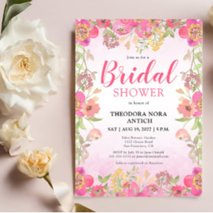 Whimsical Stylish Pink Floral Brautparty Einladung