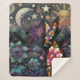 Whimsical Südwest Coyote Animal Floral Sun Moon Sherpadecke