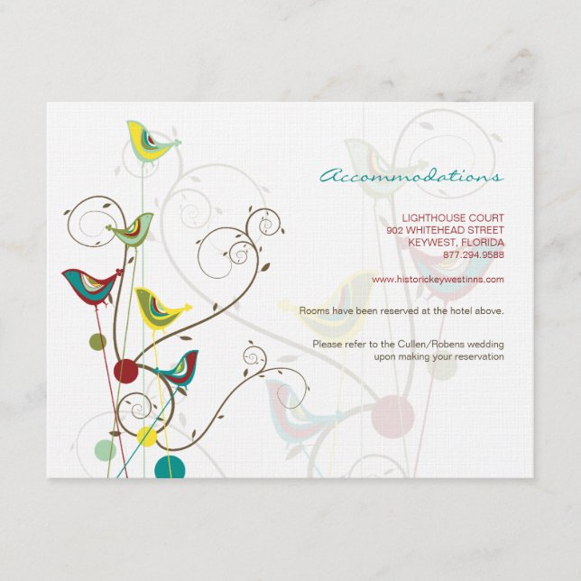 Whimsical Summer Bird und Wirbel Wedding Info Card Begleitkarte (Vorderseite)
