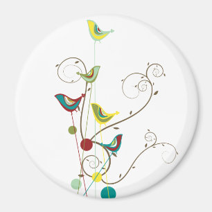 Whimsical Summer Birds Wirbel Moderne Naturweine Magnet