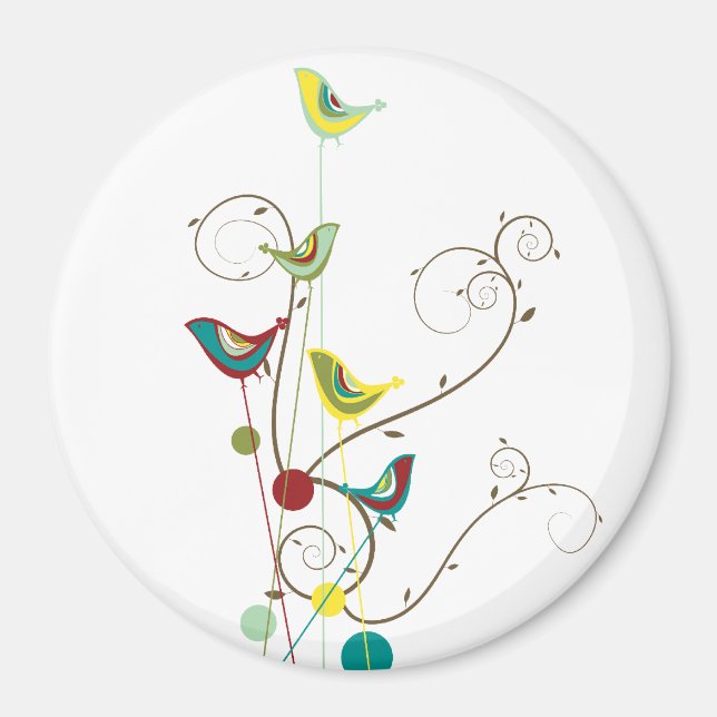 Whimsical Summer Birds Wirbel Moderne Naturweine Magnet (Vorne)