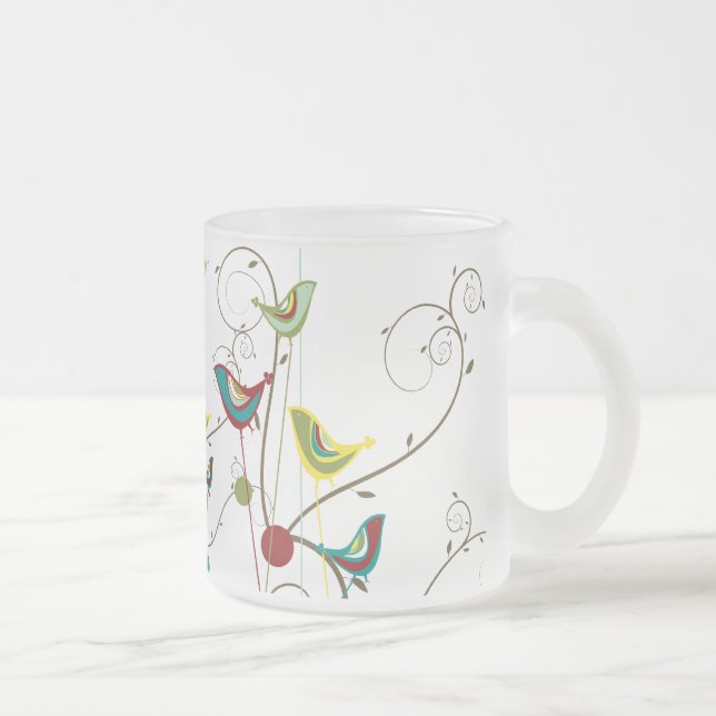 Whimsical Summer Birds Wirbel Moderne Naturweine Mattglastasse (Rechts)