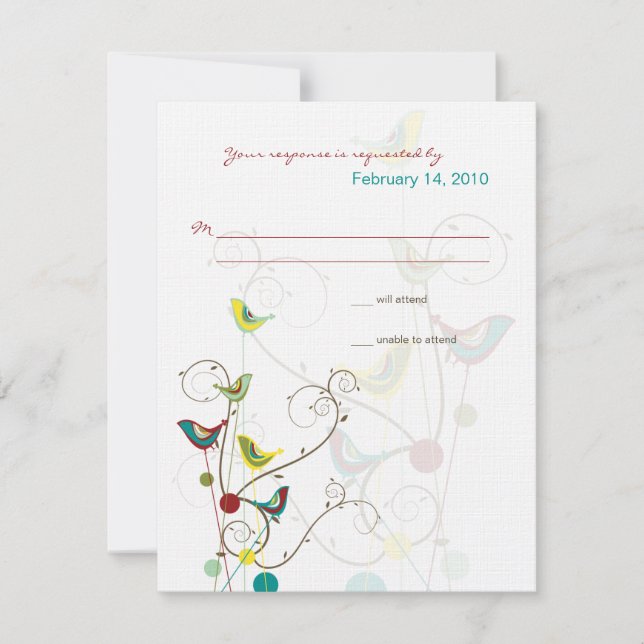 Whimsical Summer Birds & Wirbel Wedding RSVP Card (Vorderseite)