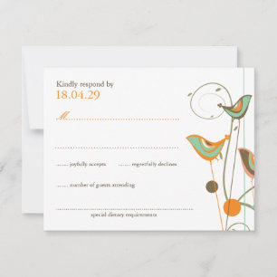 Whimsical Summer Birds & Wirbel Wedding RSVP Card Karte