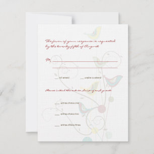 Whimsical Summer Birds & Wirbel Wedding RSVP Card Karte