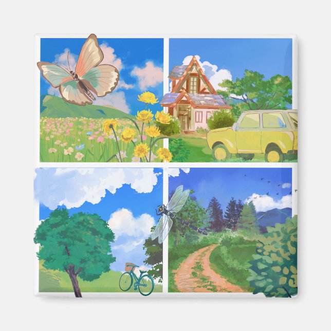 Whimsical Summer Countryside Magnet (Vorne)