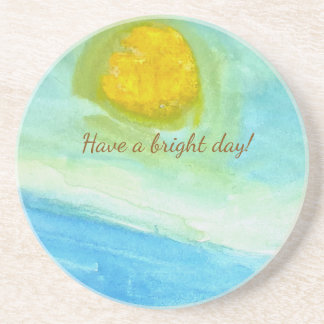 Whimsical Sun Watercolor "Have a Bright Day" Getränkeuntersetzer