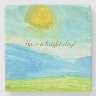 Whimsical Sun Watercolor "Have a Bright Day" Steinuntersetzer