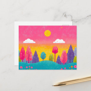Whimsical Sunset Forest Postcard Postkarte