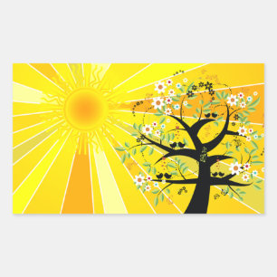 Whimsical Sunshine and Tree Rechteckiger Aufkleber