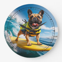 Whimsical surfing French Bulldog