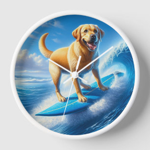 Whimsical Surfing Gelbe Labrador Clock Uhr