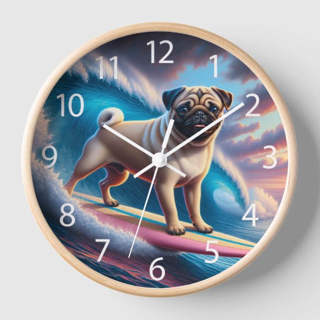 Whimsical Surfing Mops Uhr (Vorderseite)