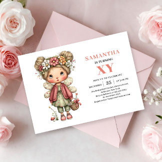 Whimsical Süße Feen-Mädchen Geburtstags-Rosa Einla Einladung