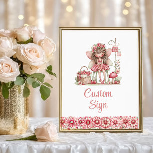 Whimsical Süße Feen-Rot Floral 1. Geburtstag Poster