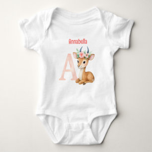 Whimsical süße Wasserfarbe Buchstabe A Tierkinderz Baby Strampler