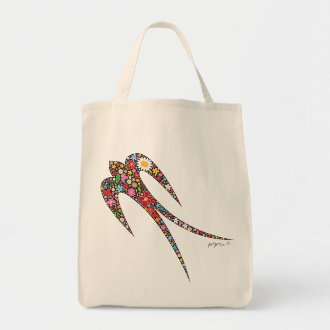 Whimsical Swallow Bird farbenfrohe Frühlingsblumen Tragetasche (Vorne)