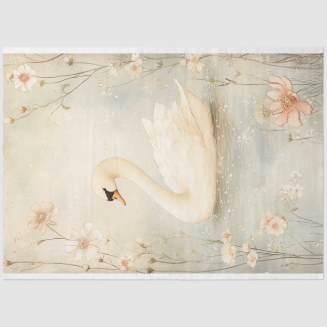 Whimsical Swan mit Blume Decoupage Seidenpapier (Vorderseite)