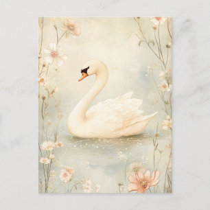 Whimsical Swan mit Blume Illustration Postkarte