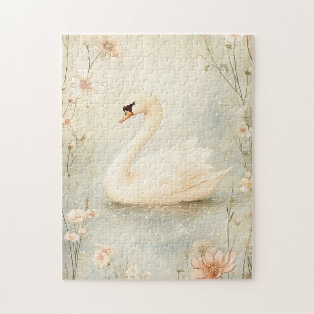 Whimsical Swan mit Blume Illustration Puzzle (Vertikal)