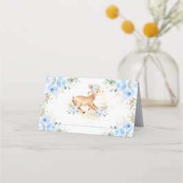 Whimsical Sweet Deer Blue Floral Baby Dusche Platzkarte