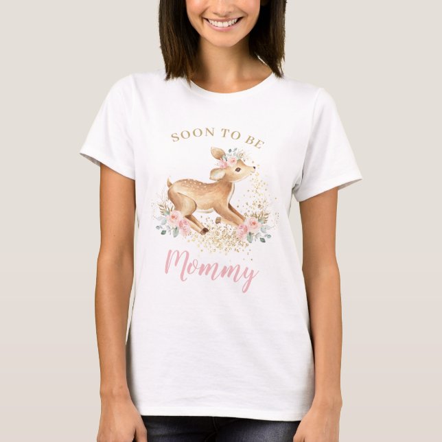 Whimsical Sweet Deer Blush Bloral Bald zu Mami T-Shirt (Vorderseite)