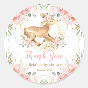 Whimsical Sweet Deer Blush Floral Baby Dusche Runder Aufkleber