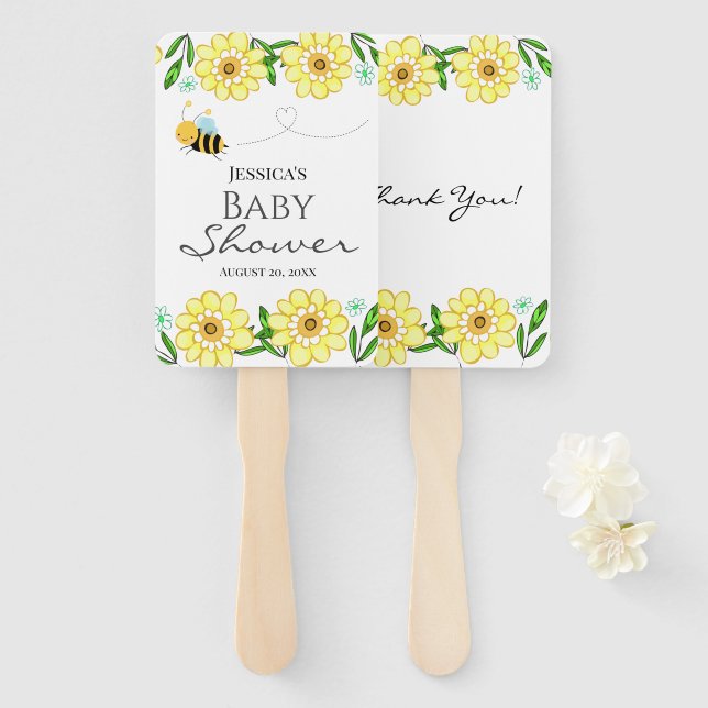 Whimsical Sweet Honey Bee Baby Dusche Fächer (Vorne und Hinten)