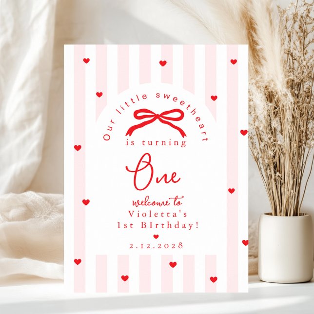 Whimsical Sweetheart 1st Birthday Welcome Poster (Von Creator hochgeladen)