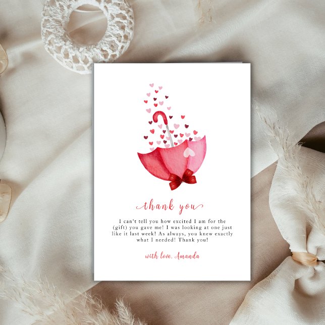 Whimsical Sweetheart Umbrella Bow Baby Dusche Dankeskarte (Whimsical Sweetheart Umbrella Bow Baby Shower Thank You Card)