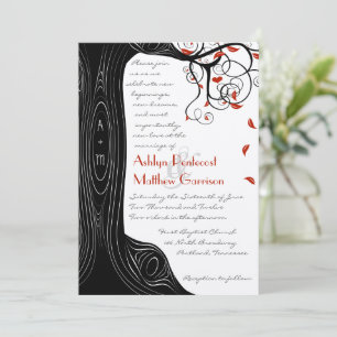 Whimsical Swirl Black & Red Birds in einem Baum Einladung