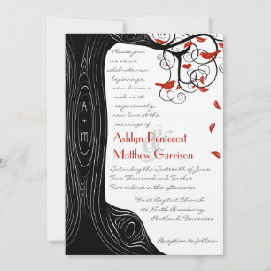 Whimsical Swirl Black & Red Birds in einem Baum Einladung