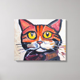 Whimsical Tabby-Katzen-Porträtmalerei auf Leinwand
