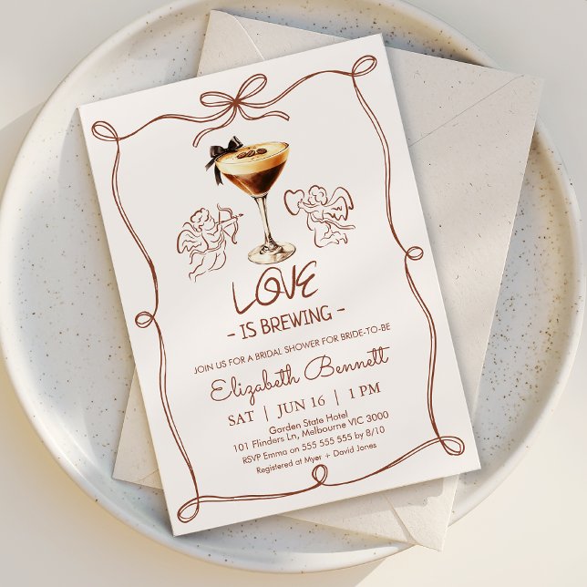 Whimsical Tan Gezeichnet Liebe Braut Brautparty Einladung (Whimsical Love Is Brewing Bridal Shower Invitation Template, Bridal Shower Love is Brewing Invite)