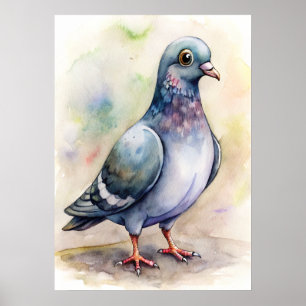 Whimsical Taube Wasserfarbe, Naturaufzeichnung Poster