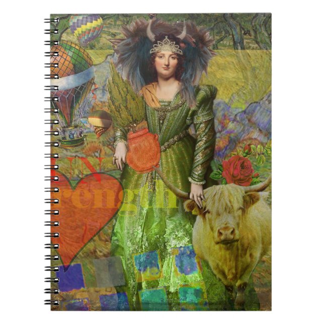 Whimsical Taurus Woman Celestial Collage Fantasy Notizblock (Vorderseite)