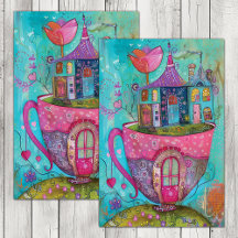 WHIMSICAL TEA CUP HOUSE DECOUPAITE