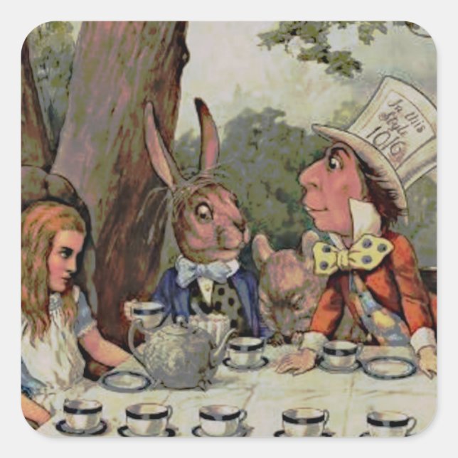 Whimsical Tea Party MadHatter Quadratischer Aufkleber (Vorderseite)