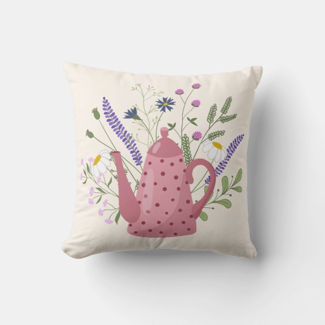 Whimsical Tea Time Doodle Throw Pillow Kissen (Vorderseite)