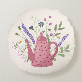 Whimsical Tea Time Doodle Throw Pillow Rundes Kissen