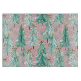 Whimsical Teal Christmas Trees on Pink  Schneidebrett