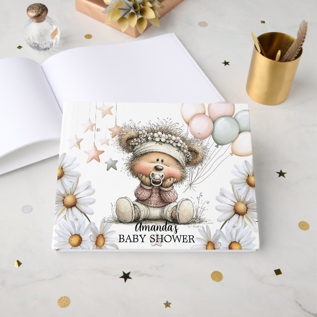 Whimsical Teddy Bear Baby Shower  Gästebuch (Vorderseite Offen)