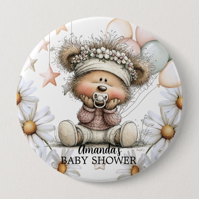 Whimsical Teddy Bear Babyparty  Button (Vorderseite)