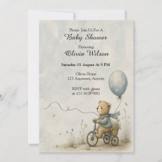 Whimsical Teddy Bear Bicycle Ride Einladung