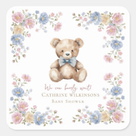 Whimsical Teddy Bear Floral Baby Shower Sticker