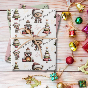 Whimsical Teddy Bear Weihnachten  Geschenkpapier Set