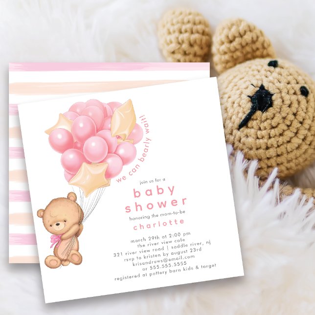 Whimsical Teddy Girls Baby Shower Einladung (Von Creator hochgeladen)